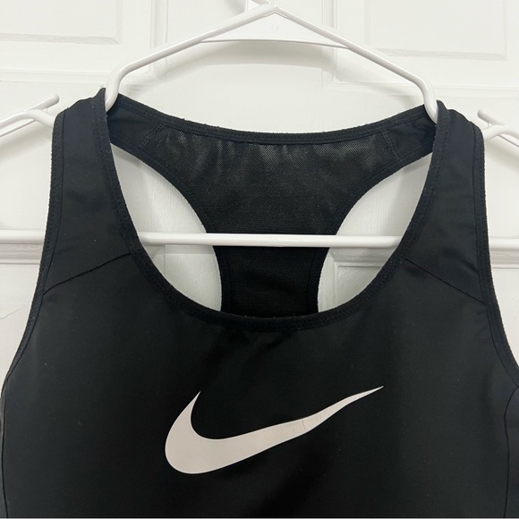 NIKE sports bra swoosh black white support pro dri fit non pad 1 piece top crop - Picture 5 of 9